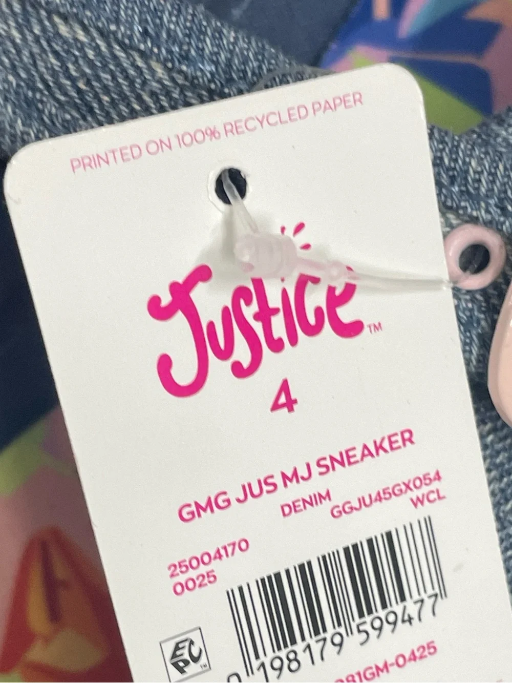 Justice Sport Denim Mary Jane Sneakers in Blue with Pink Accent Size 4 (big Girl